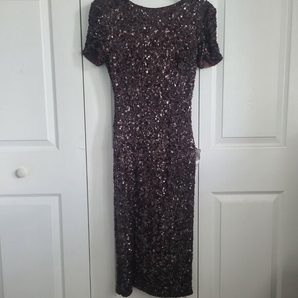 NEW DRESS THE POPULATION Natasha Midi Dress Sequin Mocha Size Small - Picture 7 of 7